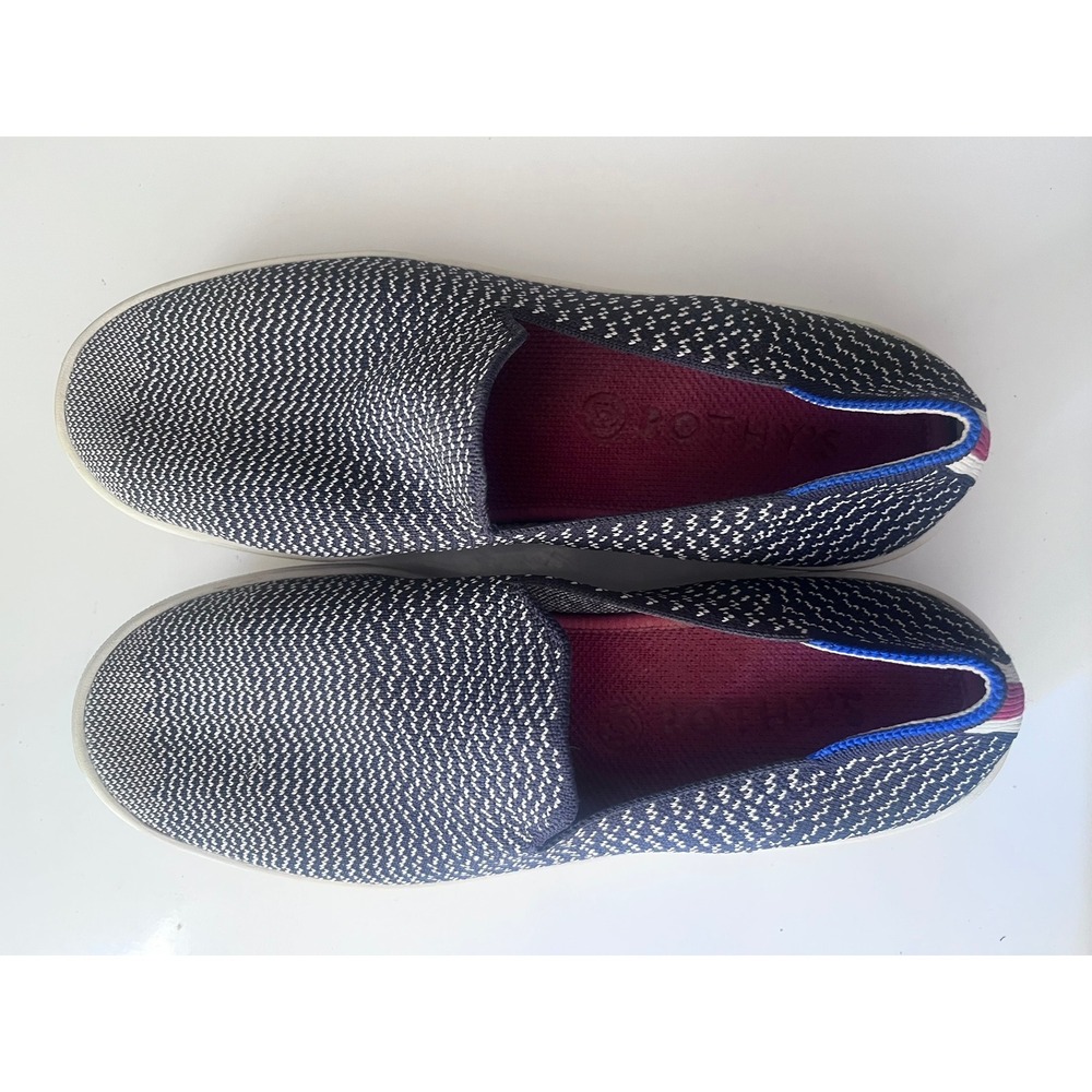 Rothy's The Sneaker Navy White Knit Slip On Shoes Womens Size 8.5